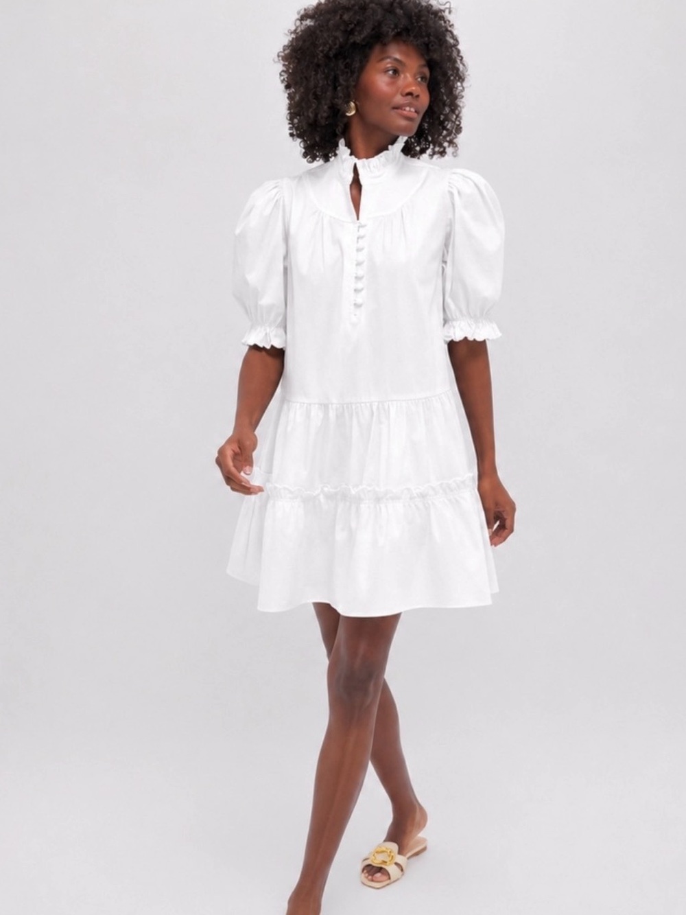 Tuckernuck Pomander Place Selena Mini Dress White Puff Sleeve NWT Large